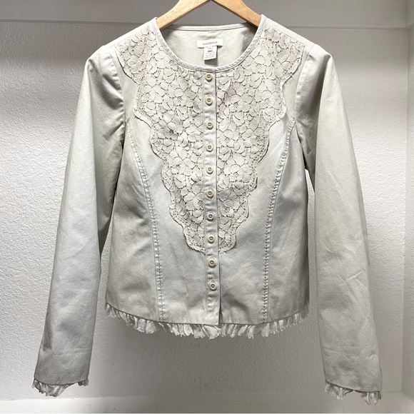 Sundance Lace Militaire Button Up Blazer Shirt in Khaki |  Sz P6 - Picture 2 of 8